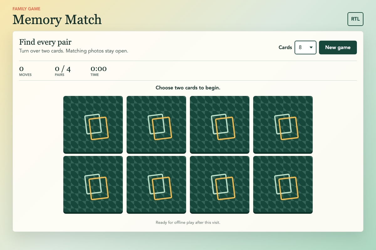 Memory Match game board